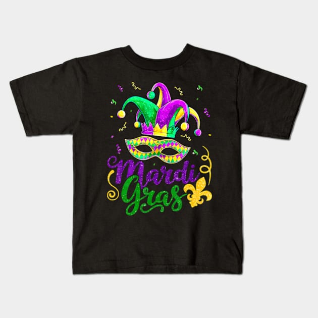 Mardi Gras 2024 Girls Mask Beads New Orleans Party Kids T-Shirt by Cristian Torres